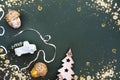 Christmas flat lay on a green stylish background Royalty Free Stock Photo