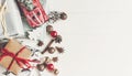 Christmas flat lay. wrapped presents with ornaments car toy and Royalty Free Stock Photo