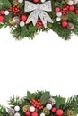 Christmas Flora with Silver Bow Border Royalty Free Stock Photo