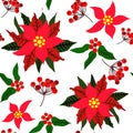 Christmas Floral Seamless Pattern, Traditional Christmas Surface Pattern, Vector Repeat Pattern