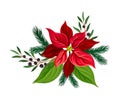 Christmas Flower Composition with Fir Tree Twigs and Blackcurrant Branch Vector Illustration