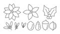 Christmas flower poinsettia cone linear vector set
