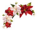 Christmas flower poinsettia. Corner composition. Watercolor illustrations on an isolated white background. Template for