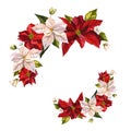 Christmas flower poinsettia. A wreath of red and white flowers. Watercolor illustrations on an isolated white background Royalty Free Stock Photo
