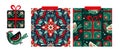 Christmas Folk Art Star Floral Boho Seamless Pattern Vector Set. Swedish Scandinavian Holiday Ornament Collection. Royalty Free Stock Photo