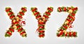 Christmas font. Four letters XYZ of Christmas tree branches, de Royalty Free Stock Photo