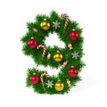 Christmas font isolated on white 3d rendering, number 9