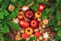 Christmas food background fruits cookies nuts spices Royalty Free Stock Photo