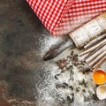 Christmas food. Baking ingredients and tolls. Vintage style Royalty Free Stock Photo