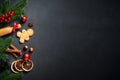 Christmas food and ingredients for cooking at black.