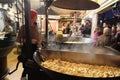 Christmas food market in Paris. Potato with cream
