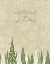 Christmas forest over grunge background, vector