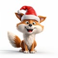 Cartoonish Fox With Santa Hat On White Background - 3d Rendering