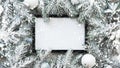 Christmas frame background with xmas tree and xmas decorations. Merry christmas greeting card, banner. Winter holiday theme. Royalty Free Stock Photo