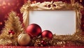 christmas frame with balls A classy Christmas with a spruce frame and red and gold decorations. The frame is made of spruce Royalty Free Stock Photo