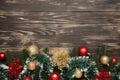 Christmas frame with Christmas decorations on brown wooden background Royalty Free Stock Photo