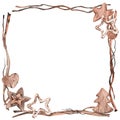 Christmas frame with dry twigs and wood decoration.