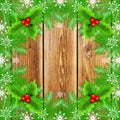 Christmas frame with fir and holly berry Royalty Free Stock Photo