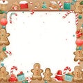 Christmas frame: gingerbread, Christmas trees rowan. In the middle a white blank with space for your own content Royalty Free Stock Photo