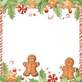 Christmas frame: gingerbread, Christmas trees rowan. In the middle a white blank with space for your own content Royalty Free Stock Photo