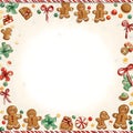 Christmas frame: gingerbread, Christmas trees rowan. In the middle a white blank with space for your own content Royalty Free Stock Photo