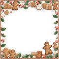 Christmas frame: gingerbread, Christmas trees rowan. In the middle a white blank with space for your own content Royalty Free Stock Photo