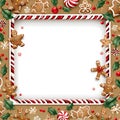 Christmas frame: gingerbread, Christmas trees rowan. In the middle a white blank with space for your own content Royalty Free Stock Photo