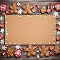 Christmas frame: gingerbread, Christmas trees rowan. In the middle a white blank with space for your own content Royalty Free Stock Photo