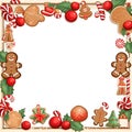 Christmas frame: gingerbread, Christmas trees rowan. In the middle a white blank with space for your own content Royalty Free Stock Photo