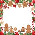 Christmas frame: gingerbread, Christmas trees rowan. In the middle a white blank with space for your own content Royalty Free Stock Photo