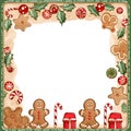 Christmas frame: gingerbread, Christmas trees rowan. In the middle a white blank with space for your own content Royalty Free Stock Photo