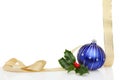 Christmas frame gold ribbon blue bauble Royalty Free Stock Photo