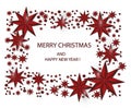 Christmas greeting illustration. Frame of ruby stars, beads. Vector illustration. Royalty Free Stock Photo