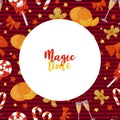 Christmas Frame. Magic time. Holiday illustration. Christmas card poster banner.