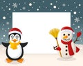 Christmas Frame - Penguin & Snowman Royalty Free Stock Photo