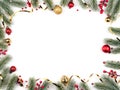 christmas frame with red and golden balls and fir branches Royalty Free Stock Photo