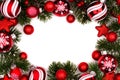 Red and white Christmas bauble frame on white Royalty Free Stock Photo