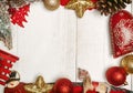 Christmas frame on white wood background Royalty Free Stock Photo