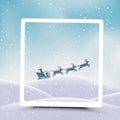 Christmas frame and Santa flies from snowdrift