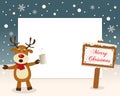 Christmas Frame Sign & Drunk Reindeer Royalty Free Stock Photo