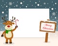 Christmas Frame Sign & Happy Reindeer Royalty Free Stock Photo