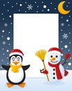 Christmas Frame - Snowman & Penguin Royalty Free Stock Photo