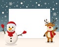 Christmas Frame - Snowman & Reindeer Royalty Free Stock Photo