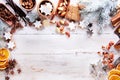 Christmas frame with spices, nuts and biscuits Royalty Free Stock Photo