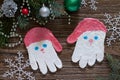 Christmas frame. Christmas tree branches and Christmas toys Father Christmas made of salt dough Royalty Free Stock Photo