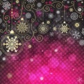 Christmas frame with white, purple and golden snowflakes