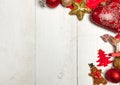 Christmas frame on white wood background Royalty Free Stock Photo