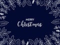 Christmas frame with winter greenery line art. Royalty Free Stock Photo