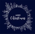 Christmas frame with winter greenery line art. Royalty Free Stock Photo