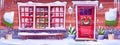 Christmas front door and porch winter illustration Royalty Free Stock Photo